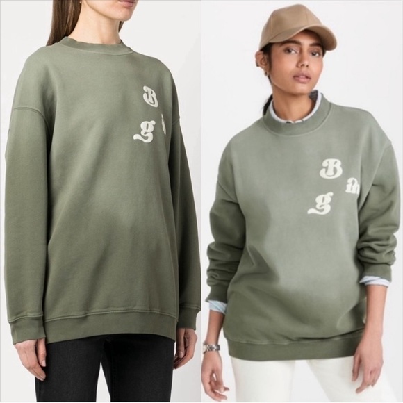 Anine Bing Tops - ANINE BING Cody Vintage Logo Sweatshirt Green SZ S